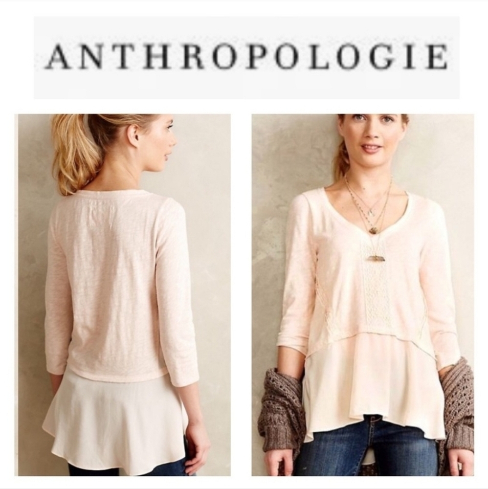 Meadow Rue Anthropologie Melia Blush Peplum Blouse Large